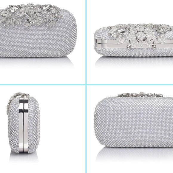 Women's Rhinestone Clutch Evening Bag Formal Wedding Prom Crossbody - Picture 6 of 6